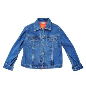 Denim Jacket Vintage 90's Bill Blass w/ Applique And Colorful Lining - Medium